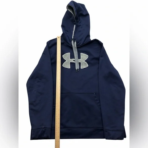 Under Armour Navy Blue Hoodie Pullover Logo XL Loose Fit - Picture 8 of 9